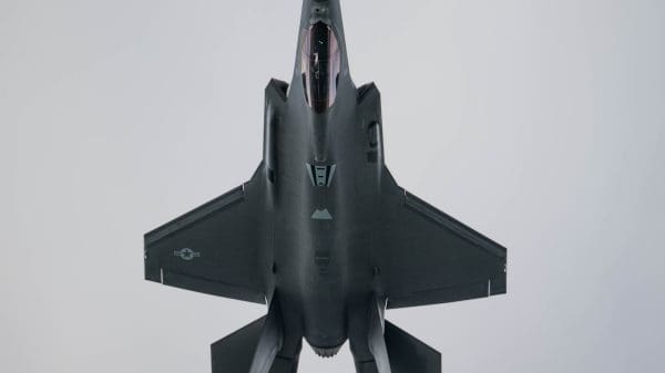 U.S. Air Force Maj. Kristin “BEO” Wolfe, F-35A Lightning II Demonstration Team commander, flies over Kennewick, Washington, during the Tri-Cities Water Follies Airshow Over the River, July 30, 2023. The F-35 Demonstration Team participated in the 2023 Tri-Cities Water Follies airshow and various other events in support of their mission to recruit, retain and inspire new and old generations of Airmen. (U.S. Air Force photo by Staff Sgt. Kaitlyn Ergish)