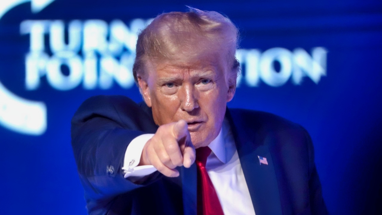 Former President of the United States Donald Trump speaking with attendees at the 2022 Student Action Summit at the Tampa Convention Center in Tampa, Florida.