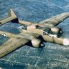 NORTHROP P-61 in flight. Northrop P-61 Black Widow night fighter had pilot, radar operator, and gunner.