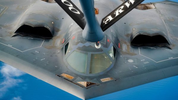 A U.S. Air Force B-2 Spirit assigned to the 509th Bomb Wing, conducts aerial refueling operations during a Bomber Task Force mission over the Atlantic Ocean, Sept. 6, 2021. Strategic bomber missions enhance the readiness and training necessary to respond to any potential crisis or challenge across the globe. (U.S. Air Force photo by Staff Sgt. Rachel Maxwell)