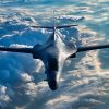 A U.S. Air Force B-1B Lancer assigned to the 34th Expeditionary Bomb Squadron, Ellsworth Air Force Base, South Dakota, flies over the United States, July 2, 2025. The B-1B is a heavy bomber with up to a 75,000 pound payload. (U.S. Air National Guard photo by Airman Spencer Strubbe)