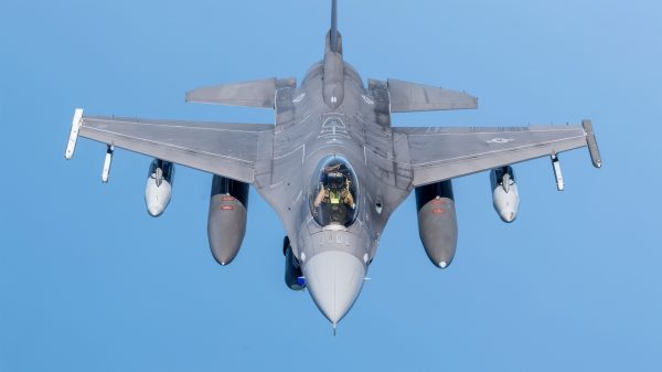 A U.S. Air Force F-16 Fighting Falcon flies over the U.S. Central Command area of responsibility Oct. 14, 2020. The F-16 Fighting Falcon is a compact, multirole fighter aircraft that has proven itself in both air-to-air combat and air-to-surface attack. (U.S. Air Force photo by Senior Airman Duncan C. Bevan)