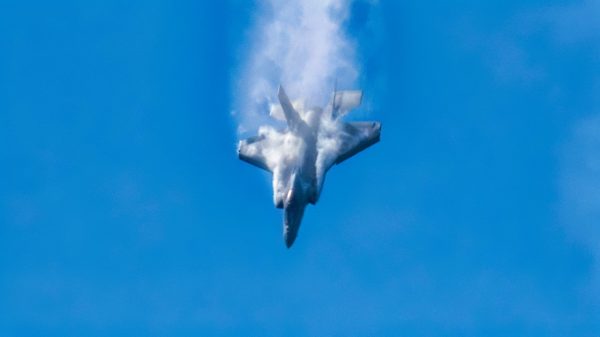 U.S. Air Force Maj. Melanie "Mach" Kluesner, pilot of the F-35A Demonstration Team, performs aerial maneuvers at the Sun 'n Fun Airshow in Lakeland, Florida, April 4, 2025. The demonstration team showcases the skill and precision U.S. Air Force pilots and aircraft are capable of. (U.S. Air Force photo by Senior Airman Nicholas Rupiper)