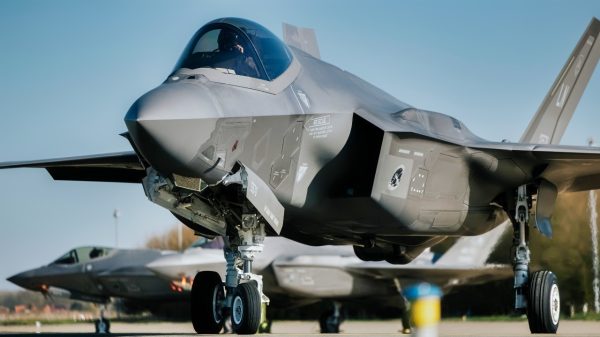 A U.S. Air Force F-35 Lightning II taxis during a cross-servicing event at NATO Allied Air Command’s Ramstein Flag 2025 exercise April 4, 2025. Successful cross-servicing at RAFL25 is an example of the importance of integrated logistics and maintenance training that enhances U.S. warfighting readiness by strengthening United States Air Forces in Europe – Air Forces Africa’s ability to deploy, sustain, and project fifth-generation capabilities across the European theater. (Royal Netherlands photo by Sgt. Maj. Jan Dijkstra)