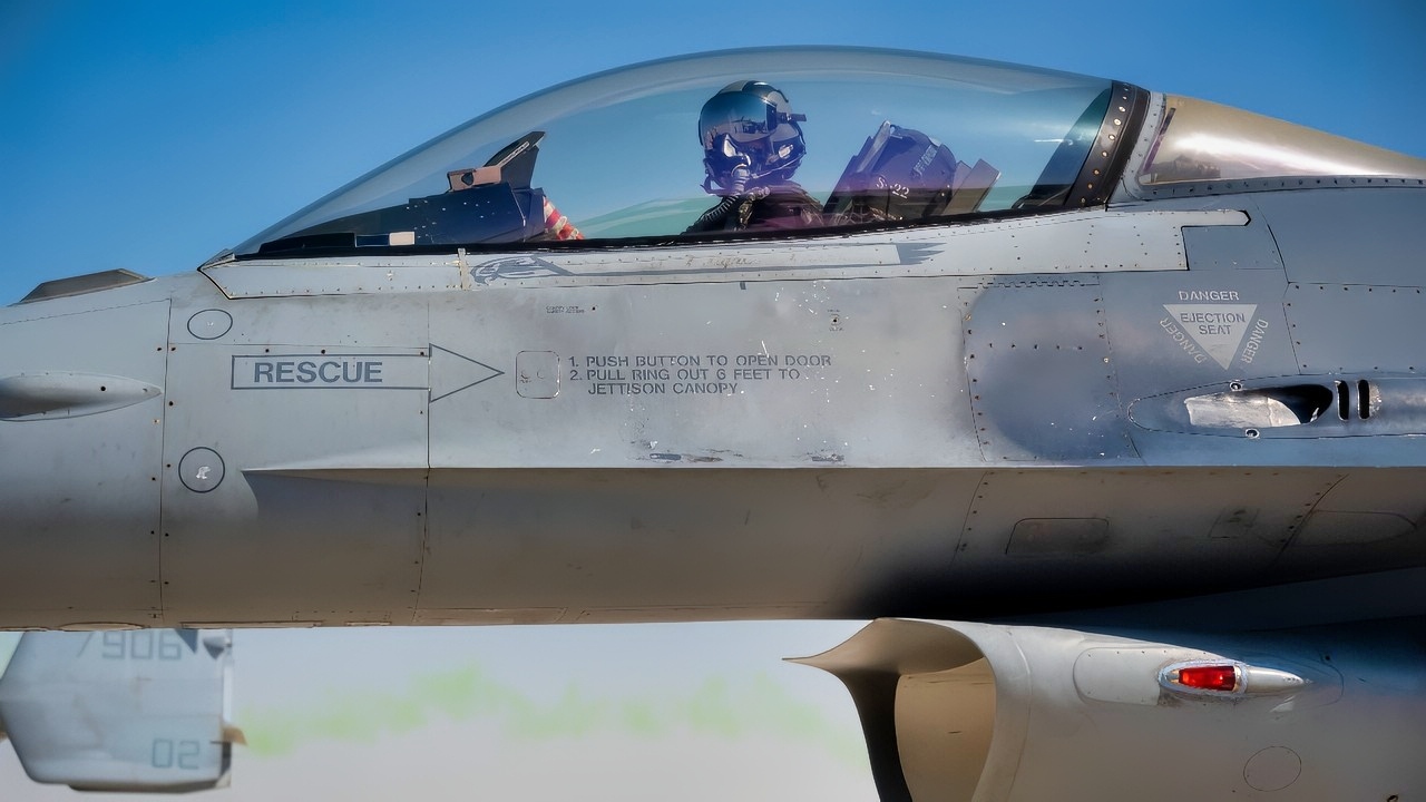 U.S. Air Force Maj. Josiah "Sirius" Gaffney, Pacific Air Forces Demonstration Team commander, prepares to fly a practice sortie before the Dubai Airshow in Dubai, United Arab Emirates, Nov. 11, 2021. In addition to the PACAF F-16 Demonstration Team routine, the air show will highlight a variety of U.S. Air Force, Navy and Marine Corps aircraft showcasing the range of U.S. military airpower capabilities. (U.S. Air Force photo by Staff Sgt. Matthew Kakaris)