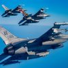 Three U.S. Air Force F-16 Fighting Falcons assigned to the 31st Fighter Wing at Aviano Air Base fly in formation during Exercise Combined Strike 25 along the coast of Italy, August 18, 2025. Integration flying training is key to enhancing interoperability with NATO partners and increasing our readiness capabilities. (U.S. Air Force photo by Senior Airman Zachary Jakel)