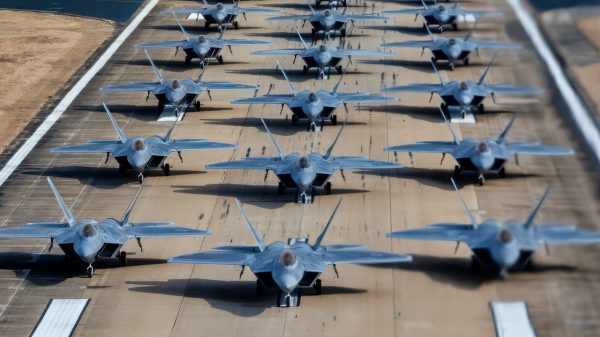 Aircraft from the 1st Fighter Wing conducted an Elephant Walk at Langley Air Force Base, Jan. 31, 2025, showcasing the wing's readiness and operational agility. This demonstration highlighted the wing's capability to mobilize forces rapidly in high-stress scenarios. The wing’s fleet includes F-22 Raptors and T-38 Talons. As Air Combat Command’s lead wing, the 1 FW maintains unparalleled combat readiness to ensure national defense at a moment’s notice. (U.S. Air Force photo by SrA Ian Sullens)