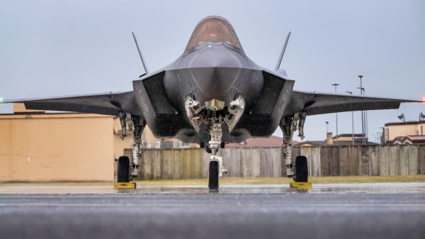 A U.S. Air Force F-35 Lightning II assigned to the 495th Fighter Squadron taxis pre-flight during exercise Combined Strike 25 at Aviano Air Base, Italy, Aug. 20, 2025. Combined Strike 25 is a readiness training with RAF Lakenheath’s 48th Fighter Wing F-15s and F-35s alongside Aviano’s 31st Fighter Wing F-16s. (U.S. Air Force photo by Senior Airman Joseph Bartoszek)