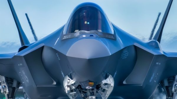 U.S. Air Force aircraft participate in a capabilities demonstration in honor of the U.S. Air Force's 75th Anniversary at Eielson Air Force Base, Alaska, Aug. 12, 2022. Aircraft, including F-35A Lightning II, F-16 Fighting Falcon and F-22 Raptor aircraft, participated in the 75-fighter jet formation. (U.S. Air Force photo by Tech. Sgt. Timothy Moore)