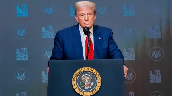 President Donald Trump signs an executive order creating a task force for the 2028 Los Angeles Olympics, Tuesday, August 5, 2025, in the South Court Auditorium of the Eisenhower Executive Office Building at the White House. Vice President JD Vance attends. (Official White House Photo by Emily J. Higgins.)