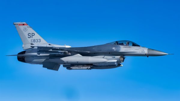 A U.S. Air Force F-16 Fighting Falcon from the 52nd Fighter Wing, Spangdahlem Air Base, Germany, flies during an Agile Combat Employment movement over Poland, Feb. 29, 2024. ACE is a military concept aimed to deny adversaries the advantage of predictability, while concurrently enhancing U.S. Air Forces in Europe’s capacity to respond swiftly to emerging threats. (U.S. Air Force photo by Airman 1st Class Christopher Campbell)