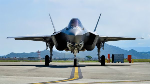 A U.S. Air Force F-35A Lightning II assigned to the 356th Expeditionary Fighter Squadron, 354th Air Expeditionary Wing, sits on the flightline during Agile Combat Employment training at Marine Corps Air Station Iwakuni, Japan, June 30, 2022. ACE is Pacific Air Forces’ model to project combat power via a network of distributed operating locations throughout the Indo-Pacific region. (U.S. Air Force photo by Senior Airman Jose Miguel T. Tamondong)