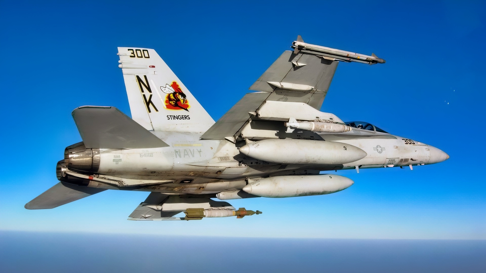 An F/A-18C Hornet, assigned to the "Stingers" of Strike Fighter Squadron 113, transits over the haze of southern Afghanistan. VFA 113, part of Carrier Air Wing 14 aboard the aircraft carrier USS Ronald Reagan is supporting Operation Enduring Freedom. The mission of CVW 14 is to protect the people of Afghanistan and to support coalition forces. Ronald Reagan is currently deployed to the U.S. 5th Fleet area of operations. Operations in the U.S. 5th Fleet area of operations are focused on reassuring regional partners of the United States' commitment to security, which promotes stability and global prosperity.