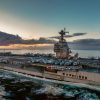 The world's largest aircraft carrier, USS Gerald R. Ford (CVN 78), conducts flight operations in the North Sea, Aug. 23, 2025. Gerald R. Ford, a first-in-class aircraft carrier and deployed flagship of Carrier Strike Group Twelve, is on a scheduled deployment in the U.S. 6th Fleet area of operations to support the warfighting effectiveness, lethality, and readiness of U.S. Naval Forces Europe-Africa, and defend U.S., Allied and partner interests in the region. (U.S. Navy photo by Mass Communication Specialist 2nd Class Maxwell Orlosky)
