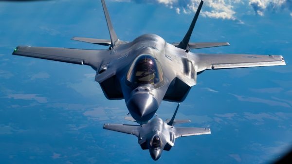Two U.S. Air Force F-35A Lightning II aircraft, with the F-35 Demonstration Team, approach a U.S. Air Force KC-135 for in-flight refueling en route to their next airshow at Pensacola, Florida, on 28 October, 2024. The F-35 Demo Team travels to various bases to showcase the capabilities of the most advanced 5th generation fighter aircraft. (U.S. Air Force photo by Senior Airman Nicholas Rupiper)