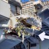 MEDITERRANEAN SEA (Feb. 13, 2025) Exterior damage of USS Harry S. Truman (CVN 75) viewed from a ship’s rigid-hull inflatable boat following a collision with merchant vessel Besiktas-M, Feb. 12, while operating in the vicinity of Port Said, Egypt. USS Harry S. Truman, the flagship of the Harry S. Truman Carrier Strike Group (HSTCSG), is on a scheduled deployment in the U.S. 6th Fleet area of operations supporting U.S. Naval Forces Europe-Africa to defend U.S., Allied and partner interests. (U.S. Navy photo by Mass Communication Specialist 1st Class Cody Beam)