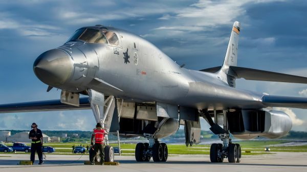 A U.S. Air Force B-1B Lancer assigned to the 37th Expeditionary Bomb Squadron, deployed from Ellsworth Air Force Base (AFB), S.D., arrives at Andersen AFB, Guam July 26, 2017. These aircraft, and the men and women who fly and support them, provide a significant capability that enables our readiness and commitment to deterrence, provides assurances to our allies, and strengthens regional security and stability in the Indo-Asia-Pacific region. (U.S. Air Force photo/Airman 1st Class Christopher Quail)