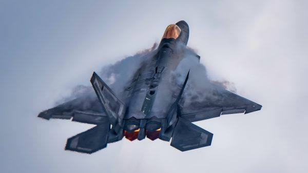 Maj. Paul Lopez, F-22 Raptor Demonstration Team commander, performs during the Chicago Air and Water Show, Aug. 17, 2019. Founded in 2007, the F-22 Demo Team showcases the unique capabilities of the world's premier fifth-generation fighter aircraft. (U.S. Air Force photo by 2nd Lt. Samuel Eckholm)