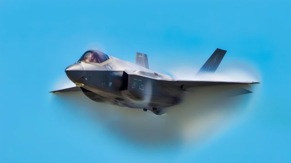 Capt. Andrew “Dojo” Olson, F-35 Demonstration Team pilot and commander performs a high-speed pass during the Melbourne Air and Space Show March 29, 2019 in Melbourne, Fla. The air show featured the North American Debut of the all-new F-35 Demonstration. (U.S. Air Force Photo by Senior Airman Alexander Cook)