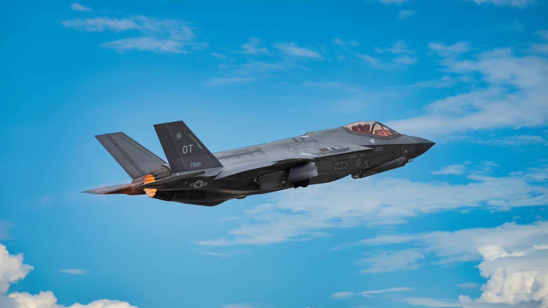 F-35A Lightning II's from the 34th Fighter Squadron at Hill Air Force Base, Utah, land at Royal Air Force Lakenheath, England, April 15, 2017. The aircraft arrival marks the first F-35A fighter training deployment to the U.S. European Command area of responsibility. (U.S. Air Force photo/Tech. Sgt. Matthew Plew)