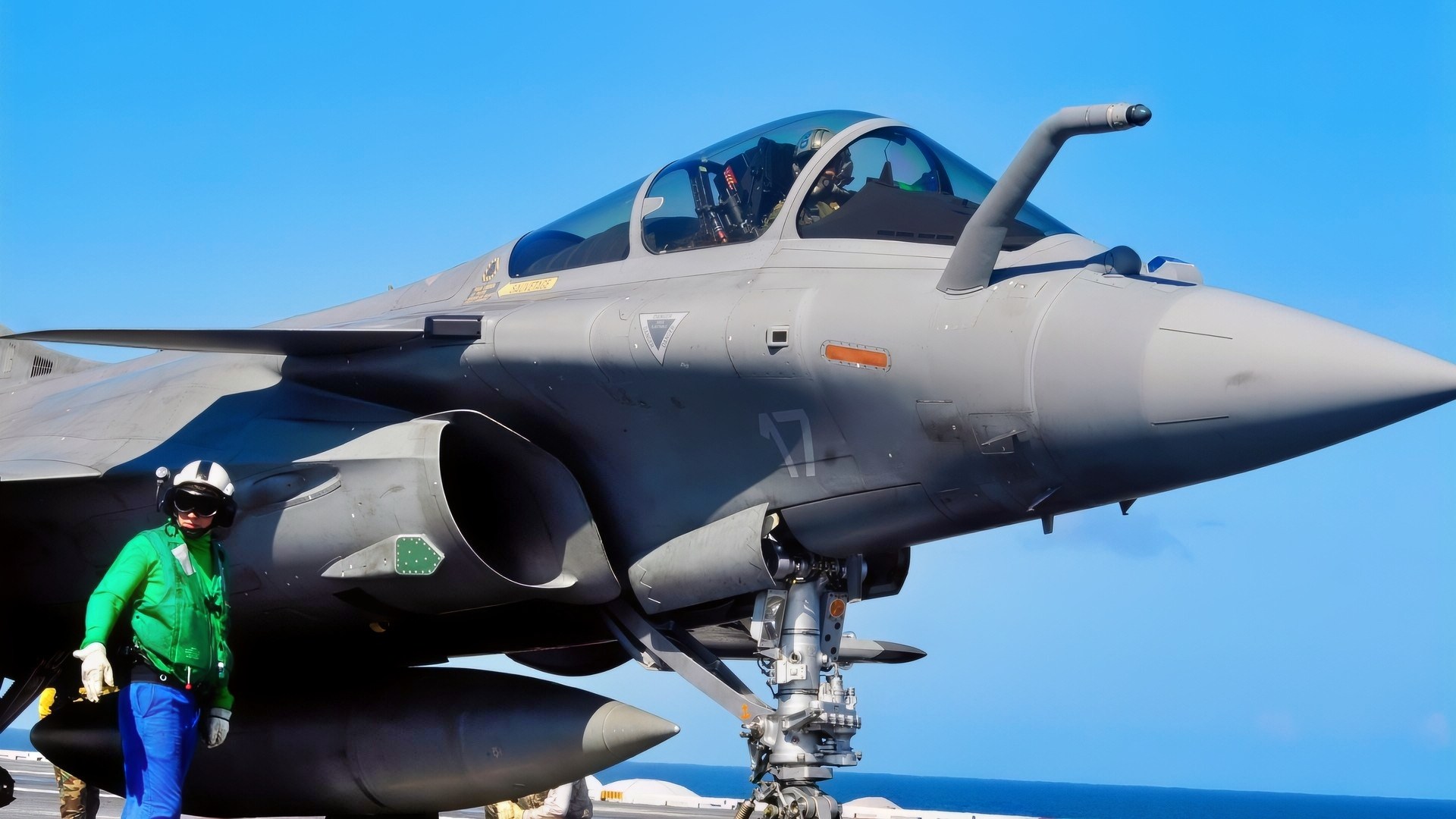 July 19, 2008) A French F-2 Dassault Rafale fighter prepares to launch during combined French and American carrier qualifications aboard the aircraft carrier USS Theodore Roosevelt (CVN 71). This event marks the first integrated U.S. and French carrier qualifications aboard a U.S. aircraft carrier. The Theodore Roosevelt Carrier Strike Group is participating in Joint Task Force Exercise "Operation Brimstone" off the Atlantic coast until the end of July. (U.S. Navy photo by Mass Communication Specialist 3rd Class Christopher Hall/Released)