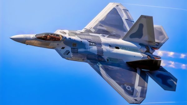 An F-22 Raptor performs an aerial demonstration at Naval Air Station Oceana, Virginia, Sept. 20, 2025. Designed for both air superiority and ground attack missions, the F-22 demonstrates the flexibility and power of fifth-generation fighter technology. (U.S. Air Force photo by Staff Sgt. Lauren Cobin)