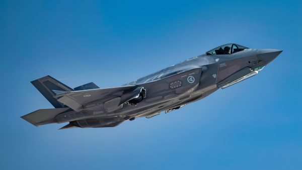 A Norwegian F-35A Lightning II fighter jet assigned to the 62nd Fighter Squadron (FS), Luke Air Force Base, Arizona, takes-off for a mission during Red Flag 21-2, at Nellis AFB, Nevada, March 8, 2021. The 62nd FS conducts F-35 pilot training for U.S. and allied aircrews. (U.S. Air Force photo by William R. Lewis)
